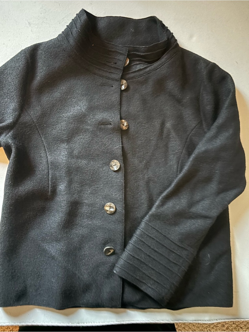 Women’s Black wool Button-Front Pea Coat with Ribbed Collar